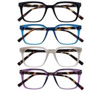 OPULIZE KOI Gafas de Lectura Pack de 4 - Marco Rectangular Ancho - Negro/Azul/Violeta/Gris - Hombre Mujer - Bisagras de Muelle - RRRR50-1357 - +3.00