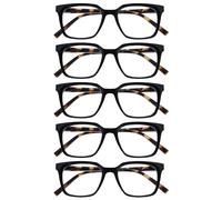 OPULIZE KOI Gafas de Lectura Pack de 5 - Elegante Marco Rectangular Ancho - Negro - Hombre Mujer - Bisagras de Muelle - RRRRR50-1 - +1.00