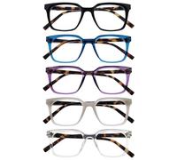 OPULIZE KOI Gafas de Lectura Pack de 5 - Marco Rectangular Ancho - Negro/Azul-/Morado/Gris/Transparente - Hombre Mujer - RRRRR50-1357C - +2.50