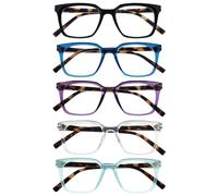 OPULIZE KOI Gafas de Lectura Pack de 5 - Marco Rectangular Ancho - Negro/Azul/Violeta/Transparente/Aqua - Hombre Mujer - RRRRR50-135CQ - +1.00