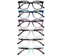 OPULIZE KOI Gafas de Lectura Pack de 6 - Marco Rectangular Ancho - Negro/Azul/Violeta/Gris/Transparente/Aqua - Hombre Mujer - RRRRRR50-1357CQ - +3.50