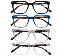 OPULIZE KOI Gafas de Lectura x4 - Marco Rectangular Ancho - Negro/Azul/Gris/Transparente - Hombre Mujer - Bisagras de Muelle - RRRR50-137C - +2.50