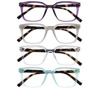 OPULIZE KOI Gafas de Lectura x4 - Marco Rectangular Ancho - Violeta/Gris/Transparente/Turquesa - Hombre/Mujer/ - Bisagras de Muelle - RRRR50-57CQ - +1.50