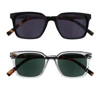 OPULIZE KOI Gafas de Sol Pack de 2 - Montura Rectangular Ancha - Lentes Tintadas UV400 - Negro/Transparente - Hombre Mujer - Bisagras de Muelle - SS50-1C