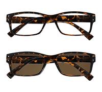OPULIZE La Compañía Gafas De Lectura Hombres Grande Marrón Carey Lectores Con Lectores De Sol Paquete Doble Bisagras Resorte RS11-2 +2,00