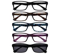 OPULIZE La Compañía Gafas De Lectura Negro Marrón Azul Púrpura Lectores Con Negro Lectores De Sol Valor Pack 5 Hombres Mujeres UVSR5092 +1,00