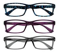 The Reading Glasses Company La Compañía Gafas De Lectura Pack 3 Lectores Azul Púrpura Gris Hombres Mujeres RRR92-357 +1,00