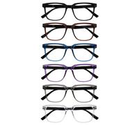 OPULIZE LEO Gafas de Lectura - 6-Pack - Montura Rectangular Grande - Negro, Marrón, Azul, Morado, Gris, Transparante - Hombre Mujer - RRRRRR55-12357C - +3.50