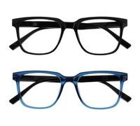 OPULIZE LEO Gafas de Lectura - Pack de 2 - Montura Rectangular Grande - Negro, Azul - Hombre Mujer - Bisagras de Muelle - RR55-13 - +1.50