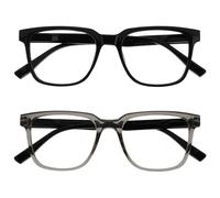 OPULIZE LEO Gafas de Lectura - Pack de 2 - Montura Rectangular Grande - Negro, Gris - Hombre Mujer - Bisagras de Muelle - RR55-17 - +3.50