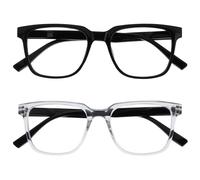 OPULIZE LEO Gafas de Lectura - Pack de 2 - Montura Rectangular Grande - Negro, Transparante - Hombre Mujer - Bisagras de Muelle - RR55-1C - +3.50
