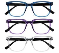 OPULIZE LEO Gafas de Lectura - Pack de 3 - Montura Rectangular Grande - Azul, Morado, Transparante - Hombre Mujer - Bisagras de Muelle - RRR55-35C - +3.50