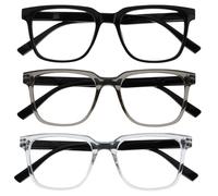 OPULIZE LEO Gafas de Lectura - Pack de 3 - Montura Rectangular Grande - Negro, Gris, Transparante - Hombre Mujer - Bisagras de Muelle - RRR55-17C - +1.50
