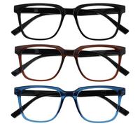 OPULIZE LEO Gafas de Lectura - Pack de 3 - Montura Rectangular Grande - Negro, Marrón, Azul - Hombre Mujer - Bisagras de Muelle - RRR55-123 - +1.00