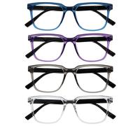 OPULIZE LEO Gafas de Lectura - Pack de 4 - Montura Rectangular Grande - Azul, Morado, Gris, Transparante - Hombre Mujer - RRRR55-357C - +2.00