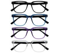 OPULIZE LEO Gafas de Lectura - Pack de 4 - Montura Rectangular Grande - Negro, Azul, Morado, Transparante - Hombre Mujer - RRRR55-135C - +1.00