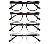 OPULIZE LEO Gafas de Lectura - Pack de 4 - Montura Rectangular Grande - Negro, Marrón, Gris, Transparante - Hombre Mujer - RRRR55-127C - +3.00