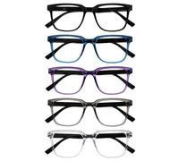 OPULIZE LEO Gafas de Lectura - Pack de 5 - Montura Rectangular Grande - Negro, Azul, Morado, Gris, Transparante - Hombre Mujer - RRRRR55-1357C - +1.50