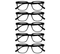OPULIZE LEO Gafas de Lectura - Pack de 5 - Montura Rectangular Grande - Negro - Hombre Mujer - Bisagras de Muelle - RRRRR55-1 - +1.00