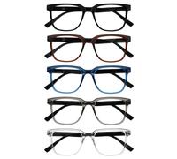 OPULIZE LEO Gafas de Lectura - Pack de 5 - Montura Rectangular Grande - Negro, Marrón, Azul, Gris, Transparante - Hombre Mujer - RRRRR55-1237C - +1.50