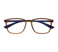OPULIZE Max Gafas de Lectura - Marco Rectangular Clásico Grande - Marrón Mate Transparente con Brazos Azul Marino - Unisex Hombres Mujeres - Bisagras de Resorte - R78-2 - +3.00