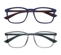 OPULIZE Max Gafas de Lectura - Pack de 2 - Marco Rectangular Clásico Grande - Azul Mate Gris - Unisex Hombres Mujeres - Bisagras de Resorte - RR78-37 - +1.50
