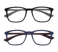 OPULIZE Max Gafas de Lectura - Pack de 2 - Marco Rectangular Clásico Grande - Negro Mate Azul - Unisex Hombres Mujeres - Bisagras de Resorte - RR78-13 - +3.00