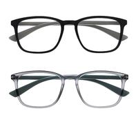 OPULIZE Max Gafas de Lectura - Pack de 2 - Marco Rectangular Clásico Grande - Negro Mate Gris - Unisex Hombres Mujeres - Bisagras de Resorte - RR78-17 - +1.50