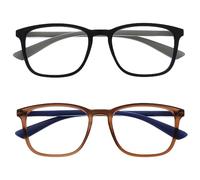 OPULIZE Max Gafas de Lectura - Pack de 2 - Marco Rectangular Clásico Grande - Negro Mate Marrón - Unisex Hombres Mujeres - Bisagras de Resorte - RR78-12 - +2.00