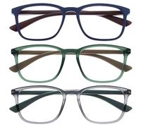 OPULIZE Max Gafas de Lectura - Pack de 3 - Marco Rectangular Clásico Grande - Azul Mate Verde Gris - Unisex Hombres Mujeres - Bisagras de Resorte - RRR78-367 - +1.00