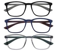 OPULIZE Max Gafas de Lectura - Pack de 3 - Marco Rectangular Clásico Grande - Negro Mate Azul Gris - Unisex Hombres Mujeres - Bisagras de Resorte - RRR78-137 - +3.00