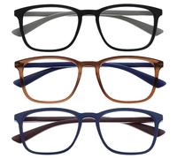 OPULIZE Max Gafas de Lectura - Pack de 3 - Marco Rectangular Clásico Grande - Negro Mate Marrón Azul - Unisex Hombres Mujeres - Bisagras de Resorte - RRR78-123 - +2.00