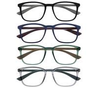 OPULIZE Max Gafas de Lectura - Pack de 4 - Marco Rectangular Clásico Grande - Negro Mate Azul Verde Gris - Unisex Hombres Mujeres - Bisagras de Resorte - RRRR78-1367 - +1.50