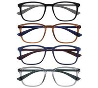 OPULIZE Max Gafas de Lectura - Pack de 4 - Marco Rectangular Clásico Grande - Negro Mate Marrón Azul Gris - Unisex Hombres Mujeres - Bisagras de Resorte - RRRR78-1237 - +2.00