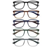 OPULIZE Max Gafas de Lectura - Pack de 5 - Marco Rectangular Clásico Grande - Negro Mate Marrón Azul Verde Gris - Unisex Hombres Mujeres - Bisagras de Resorte - RRRRR78-12367 - +3.00