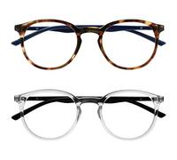 OPULIZE Met Gafas con Bloqueo de Luz Azul Pack de 2 Montura Redonda Marrón Carey Transparente Resistente a Arañazos Bisagras de Muelle Ordenador Gaming Antirreflejante Hombre Mujer BB60-2C +0.00