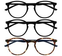 OPULIZE Met Gafas con Bloqueo de Luz Azul Pack de 3 Montura Redonda Negra Marrón Azul Resistente a Arañazos Bisagras de Muelle Ordenador Gaming Antirreflejante Hombre Mujer BBB60-112 +0.00