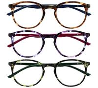 OPULIZE Met Gafas de Lectura 3-Pack Montura Redonda Marrón Morado Verde Resistente a Arañazos Bisagras de Muelle Ordenador Gaming Antirreflejante Hombre Mujer RRR60-256 +2.50