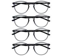 OPULIZE Met Gafas de Lectura 4-Pack Montura Redonda Gris Transparente Negro Resistente a Arañazos Bisagras de Muelle Ordenador Gaming Hombre Mujer RRRR60-7 +1.00