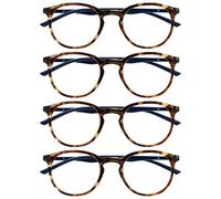 OPULIZE Met Gafas de Lectura 4-Pack Montura Redonda Marrón Carey Azul Resistente a Arañazos Bisagras de Muelle Ordenador Gaming Antirreflejante Hombre Mujer RRRR60-2 +3.00