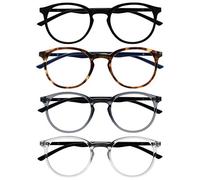 OPULIZE Met Gafas de Lectura 4-Pack Montura Redonda Negra Marrón Gris Resistente a Arañazos Bisagras de Muelle Ordenador Gaming Antirreflejante Hombre Mujer RRRR60-127C +3.50