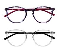 OPULIZE Met Gafas de Lectura Bloqueo de Luz Azul 2-Pack Montura Redonda Violeta Carey Transparente Resistente a Arañazos Bisagras de Muelle Ordenador Gaming Antirreflejante Hombre Mujer BB60-5C +3.00