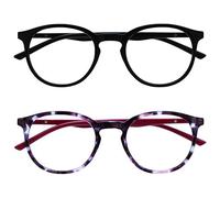 OPULIZE Met Gafas de Lectura Bloqueo de Luz Azul Pack de 2 Montura Redonda Negra Violeta Carey Rojo Resistente a Arañazos Bisagras de Muelle Ordenador Gaming Antirreflejante Hombre Mujer BB60-15 +1.50