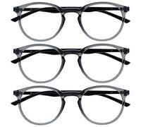 OPULIZE Met Gafas de Lectura Bloqueo de Luz Azul Pack de 3 Montura Redonda Gris Transparente Negro Resistente a Arañazos Bisagras de Muelle Ordenador Gaming Antirreflejante Hombre Mujer BBB60-7 +3.50
