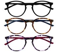 OPULIZE Met Gafas de Lectura con Bloqueo de Luz Azul 3-Pack Montura Redonda Negra Marrón Morado Resistente a Arañazos Bisagras de Muelle Ordenador Gaming Antirreflejante Hombre Mujer BBB60-125 +3.00