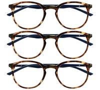 OPULIZE Met Gafas de Lectura con Bloqueo de Luz Azul Pack de 3 Montura Redonda Marrón Carey Azul Resistente a Arañazos Bisagras de Muelle Ordenador Gaming Antirreflejante Hombre Mujer BBB60-2 +3.50