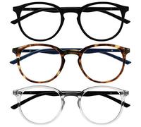 OPULIZE Met Gafas de Lectura con Bloqueo de Luz Azul Pack de 3 Montura Redonda Negra Marrón Resistente a Arañazos Bisagras de Muelle Ordenador Gaming Antirreflejante Hombre Mujer BBB60-12C +3.50