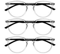 OPULIZE Met Gafas de Lectura con Bloqueo de Luz Azul Pack de 3 Montura Redonda Transparente Negro Resistente a Arañazos Bisagras de Muelle Ordenador Gaming Antirreflejante Hombre Mujer BBB60-C +3.00