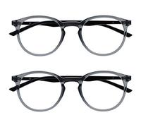 OPULIZE Met Gafas de Lectura Pack de 2 Montura Redonda Gris Negro Resistente a Arañazos Bisagras de Muelle Ordenador Gaming Antirreflejante Hombre Mujer RR60-7 +2.50