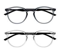 OPULIZE Met Gafas de Lectura Pack de 2 Montura Redonda Gris Transparente Negro Resistente a Arañazos Bisagras de Muelle Ordenador Gaming Antirreflejante Hombre Mujer RR60-7C +1.00